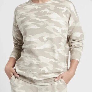 Athleta Camo Lux Oatmeal Heather Jogger Set: Joggers & Crew Neck Top